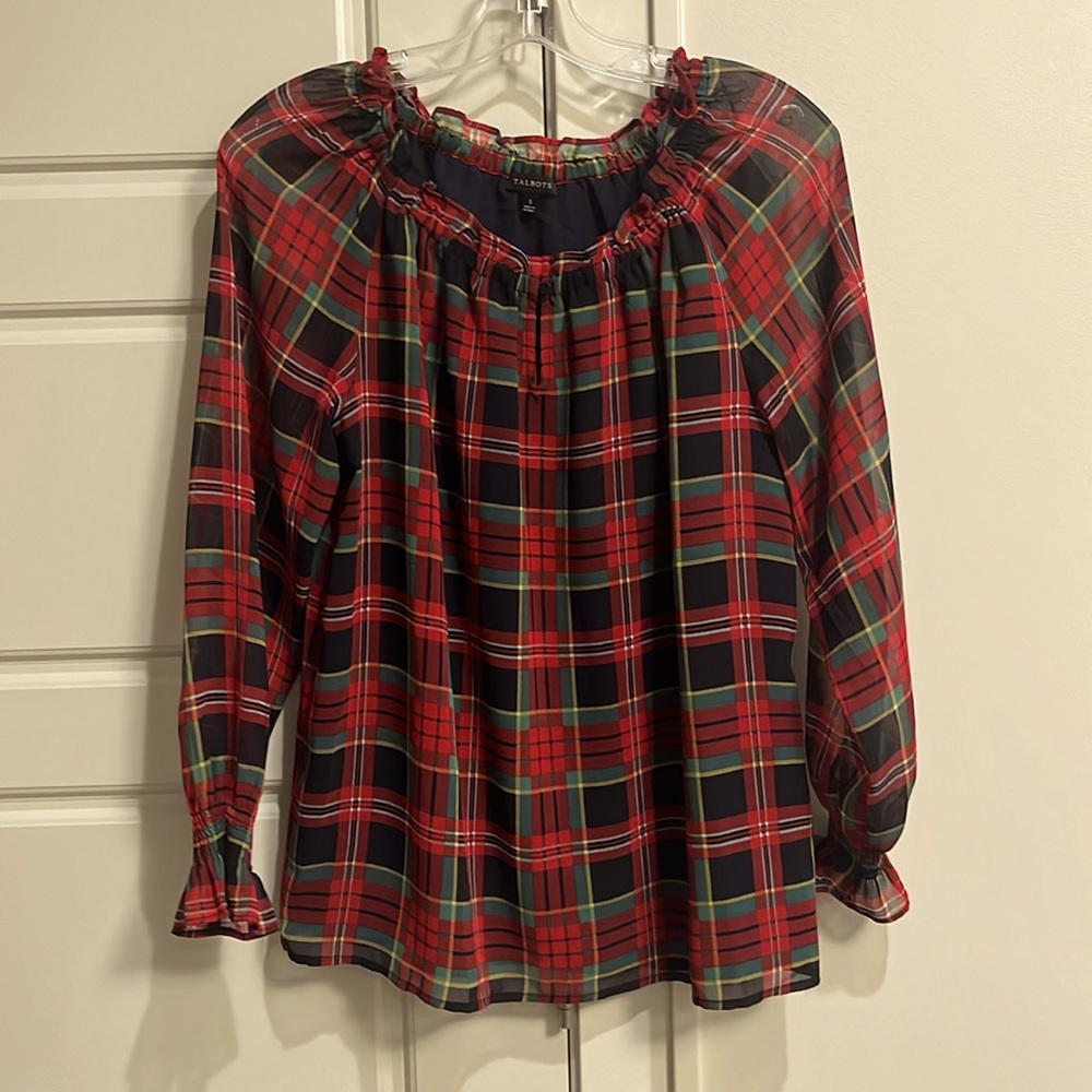 Talbots tartan plaid holiday blouse